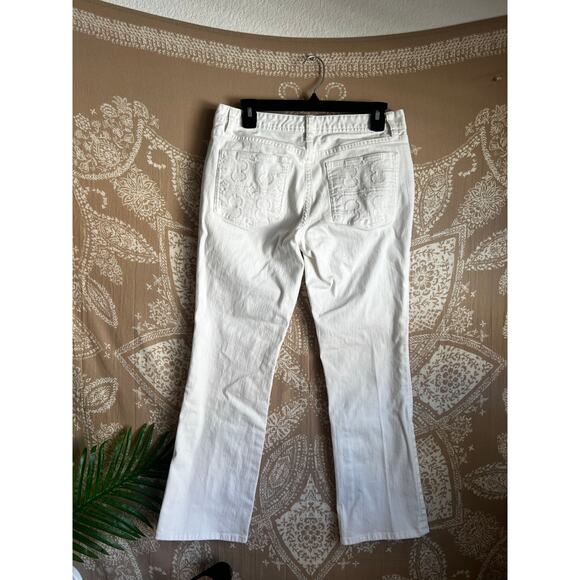 Tory Burch Women's Jeans Size 29 White Stretch Logo Straight Leg Low Rise Ankle - Picture 3 of 8